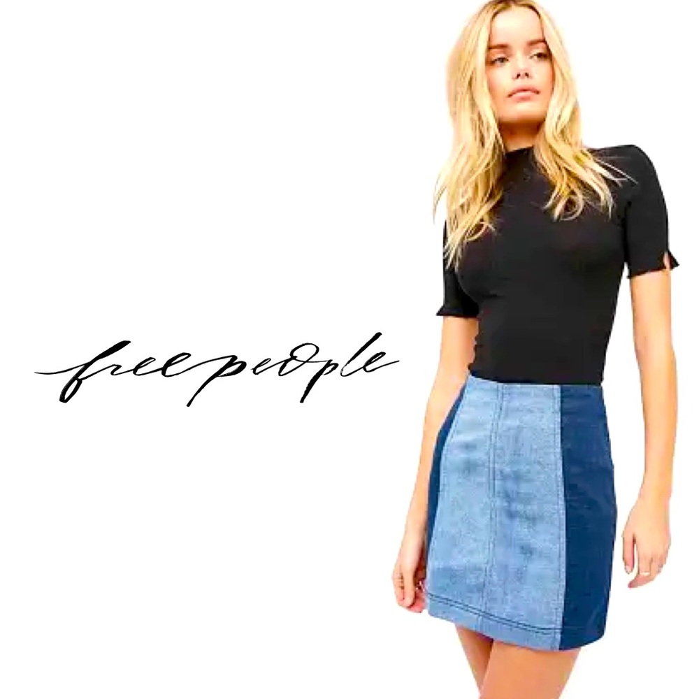 Free People Two-Tone Denim ‘Modern Femme’ Stretch Mini Skirt SZ.6